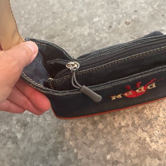 Vintage Mudd Denim Y2K Mini Shoulder Bag Purse Embroidered Handprint Jean 2000s - Picture 5 of 14